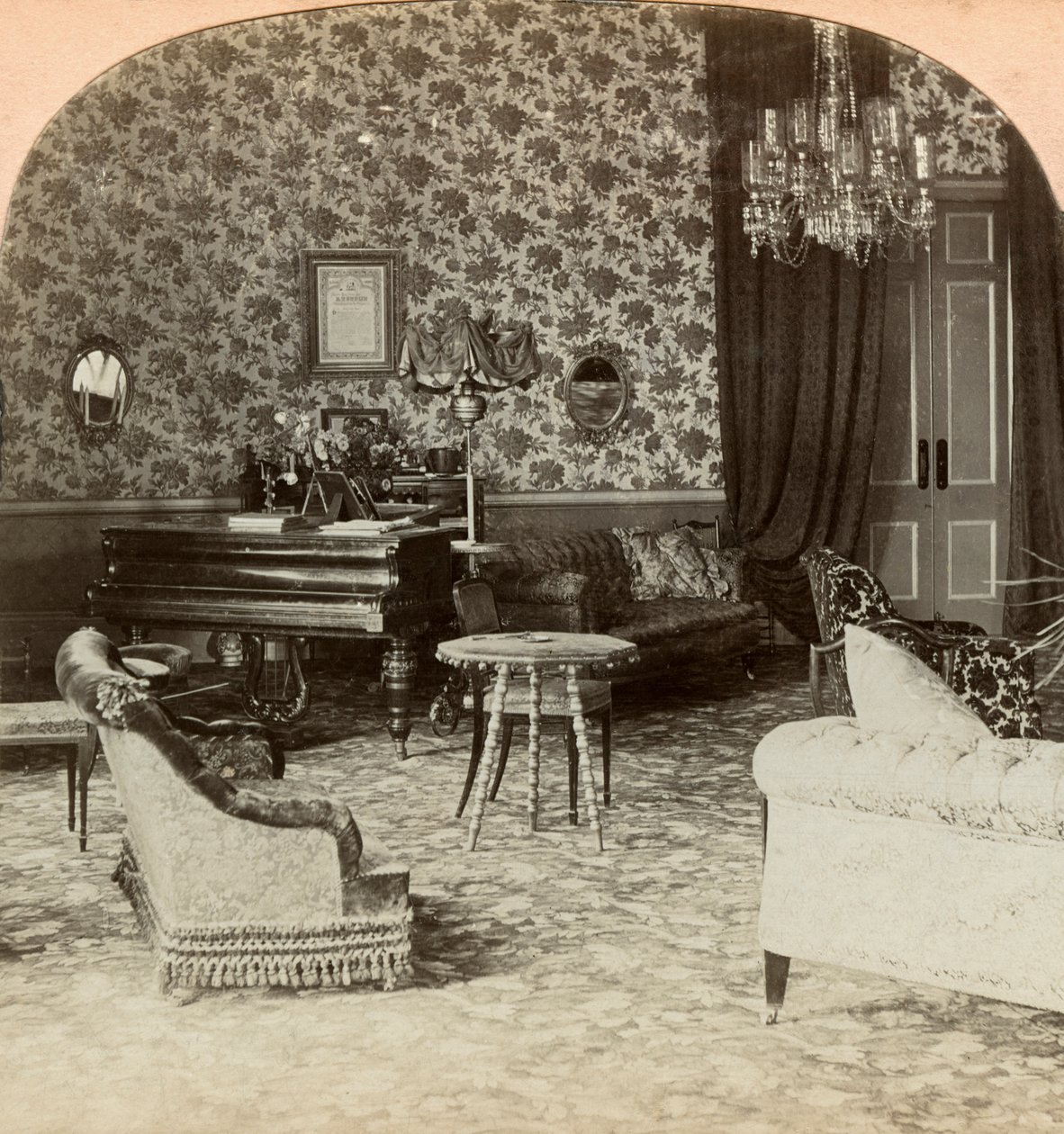 大統領の応接室、ロバーツ卿の本部、ブルームフォンテーン、南アフリカ、1900年。 作： Keystone View Company