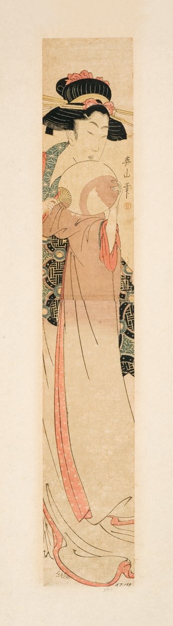ファンを抱える美、1805-10年頃（木版） 作： 菊川栄山