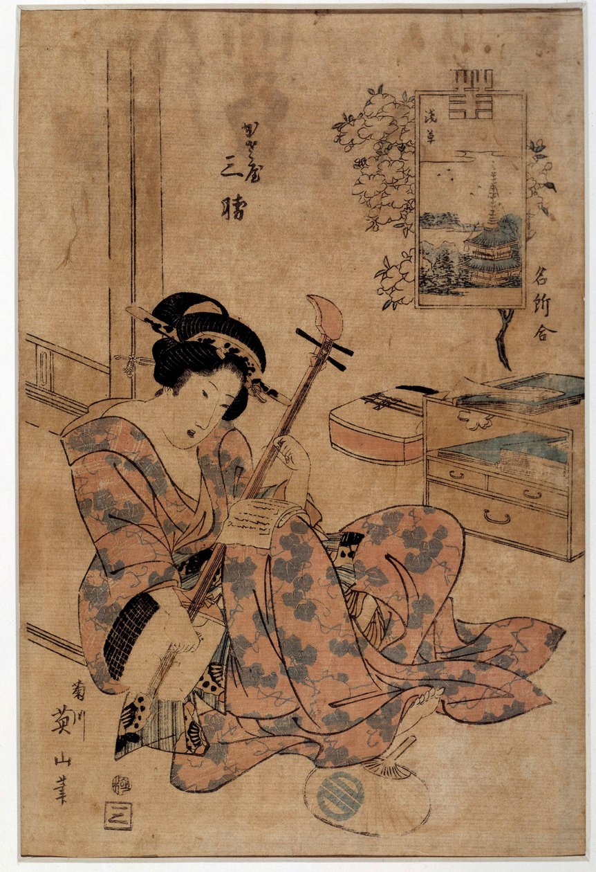 アート・ジャパン：音楽家菊川英山(1787-1867)の版画 18世紀 レンヌ、ボザール美術館 作： 菊川栄山