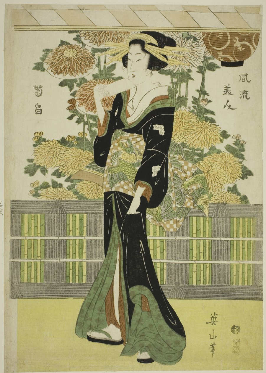 菊園のおしゃれ美人（風流美人菊畑） 作： 菊川栄山