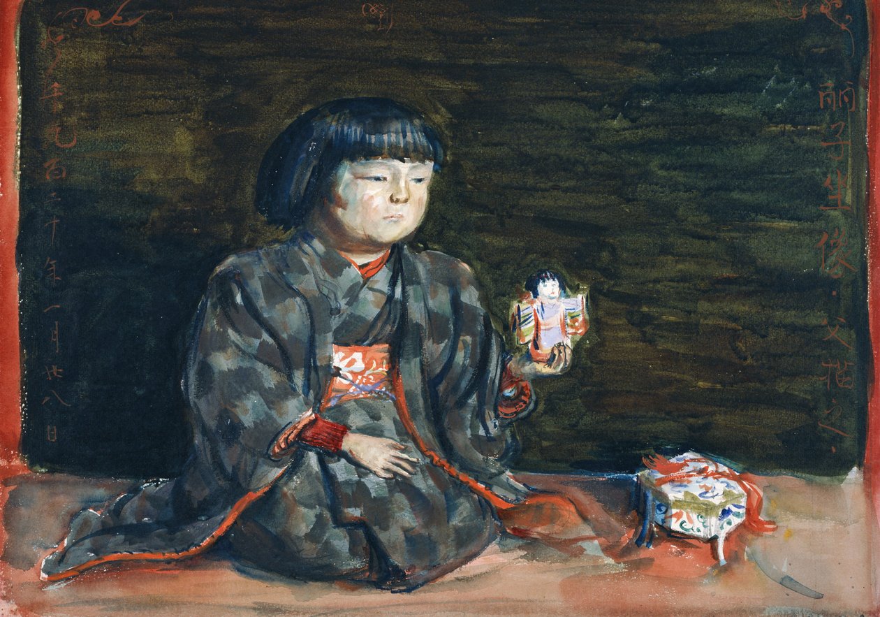 人形とレイコの着席肖像 作： 岸田流生
