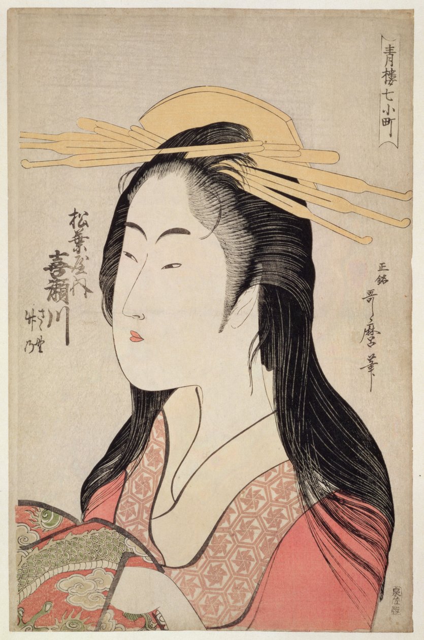 松原の黄瀬川、吉原の七小町、1795年（版画） 作： 北川歌ro