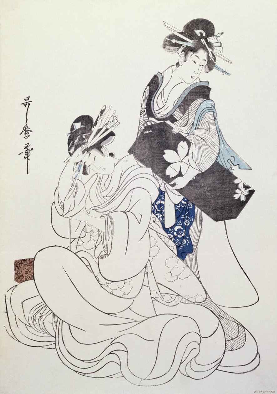 女性二体（カラー木版画、第六版） 作： 北川歌ro
