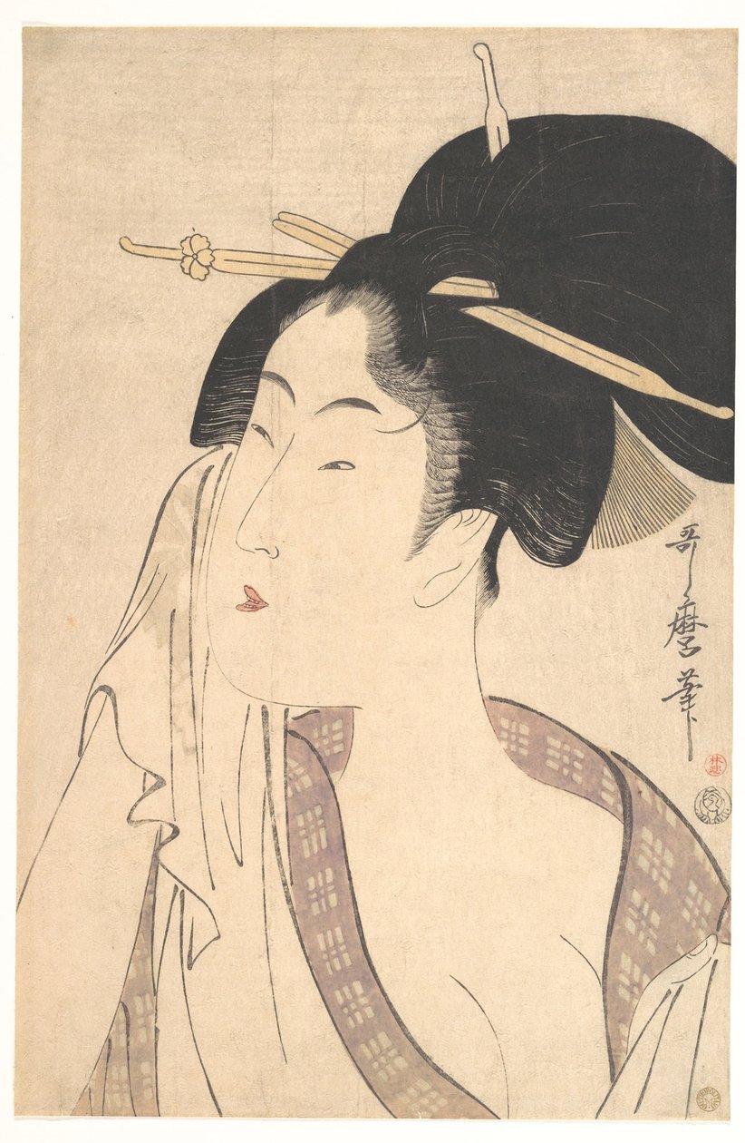 入浴後リラックスする女性、1790年代 作： 北川歌ro