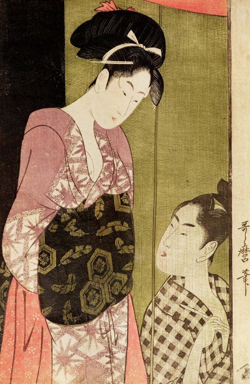 女を描く男」（木版画 作： 北川歌ro