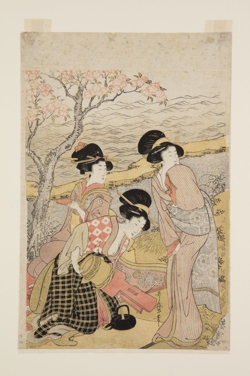 海辺の酒宴」（カラー木版画 作： 北川歌ro