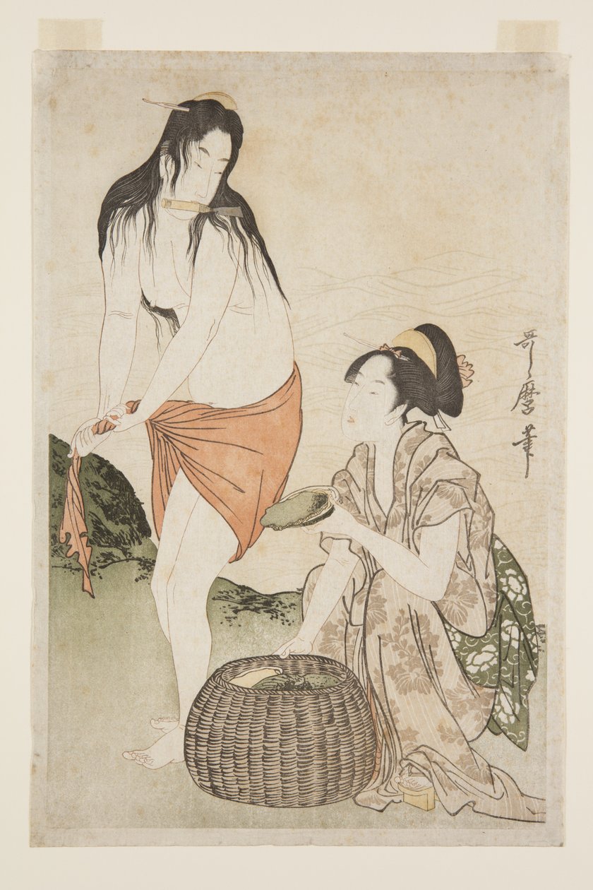 アワビダイブ（カラー木版画 作： 北川歌ro