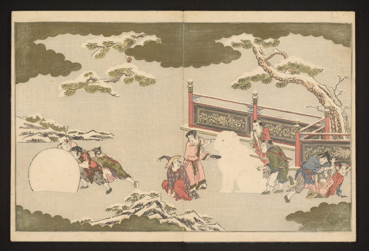 雪遊びをする中国の少年たち 作： 北川歌ro
