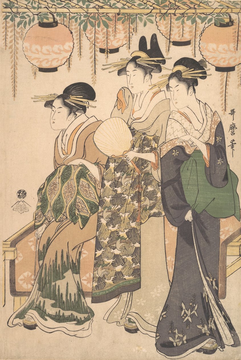 藤棚の下の求婚者たち...」1795年頃 作： 北川歌ro