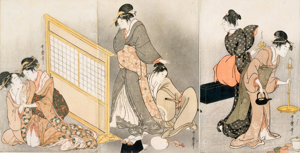 ダブル枕。トリプティク、1794年頃 作： 北川歌ro