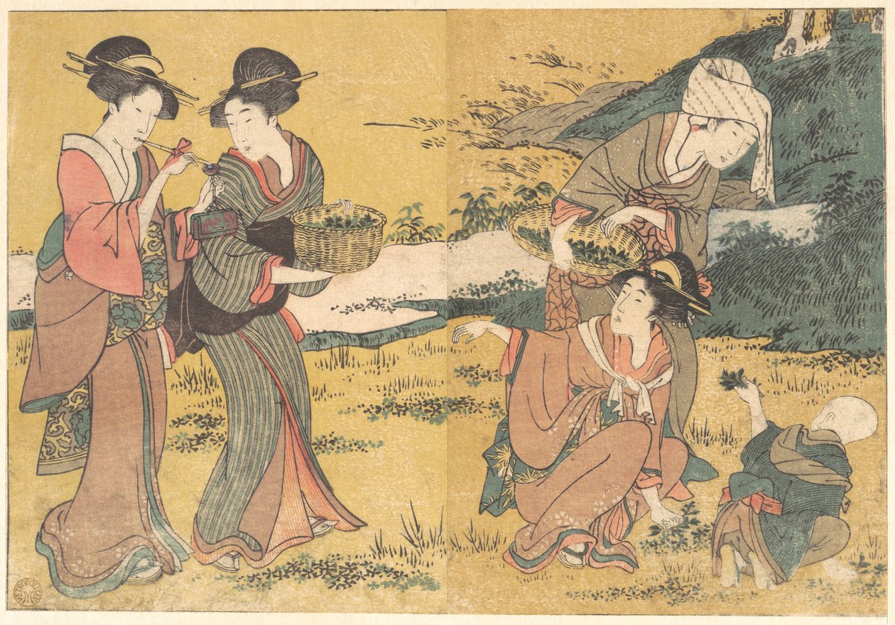 絵本『四季の花』所収の「緑の葉を摘む少女たち」 作： 北川歌ro