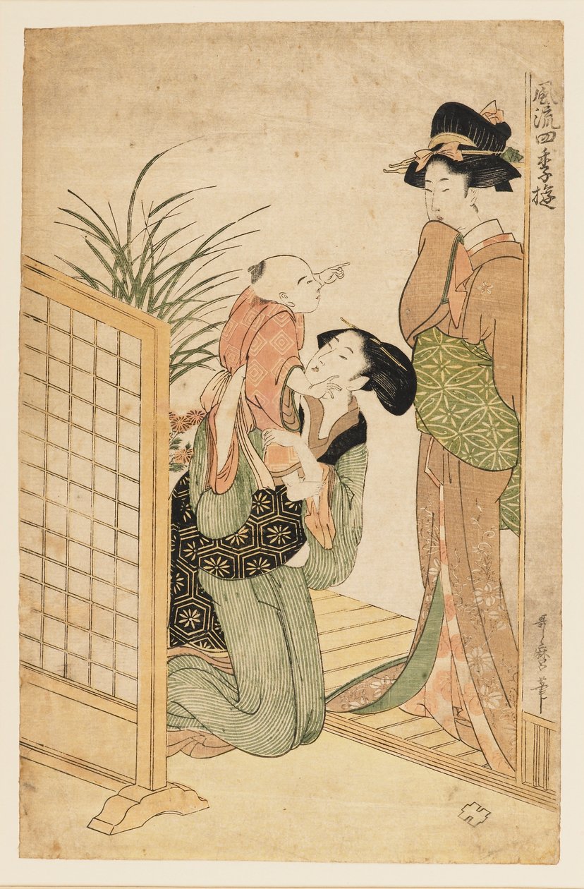 母と子と看護婦（c1800年 作： 北川歌ro