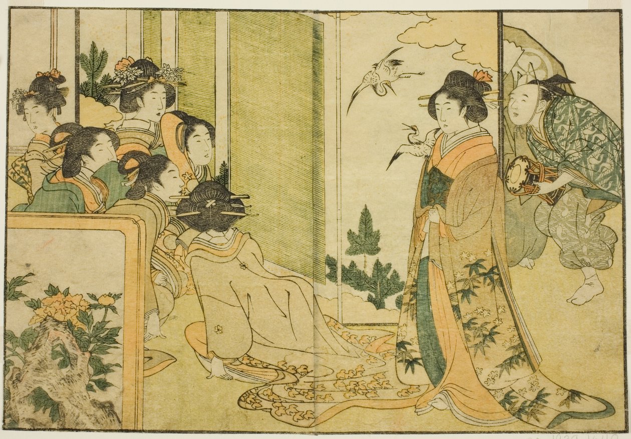 大名屋敷での新春漫才（絵本『絵本四季の花』より）：絵本 四季の花」1巻より 作： 北川歌ro