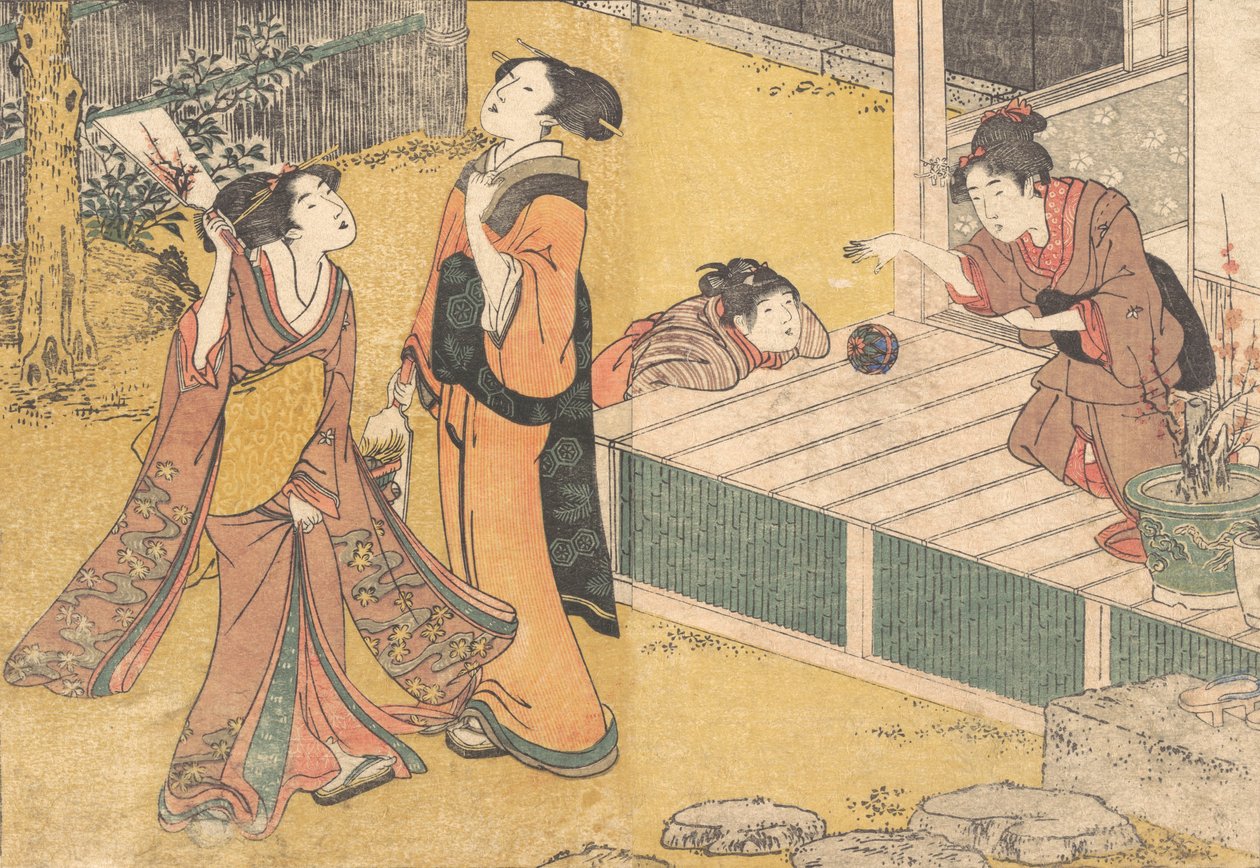 正月の遊び」は、印刷された「四季の花 子規の花」（1801年）から。 作： 北川歌ro