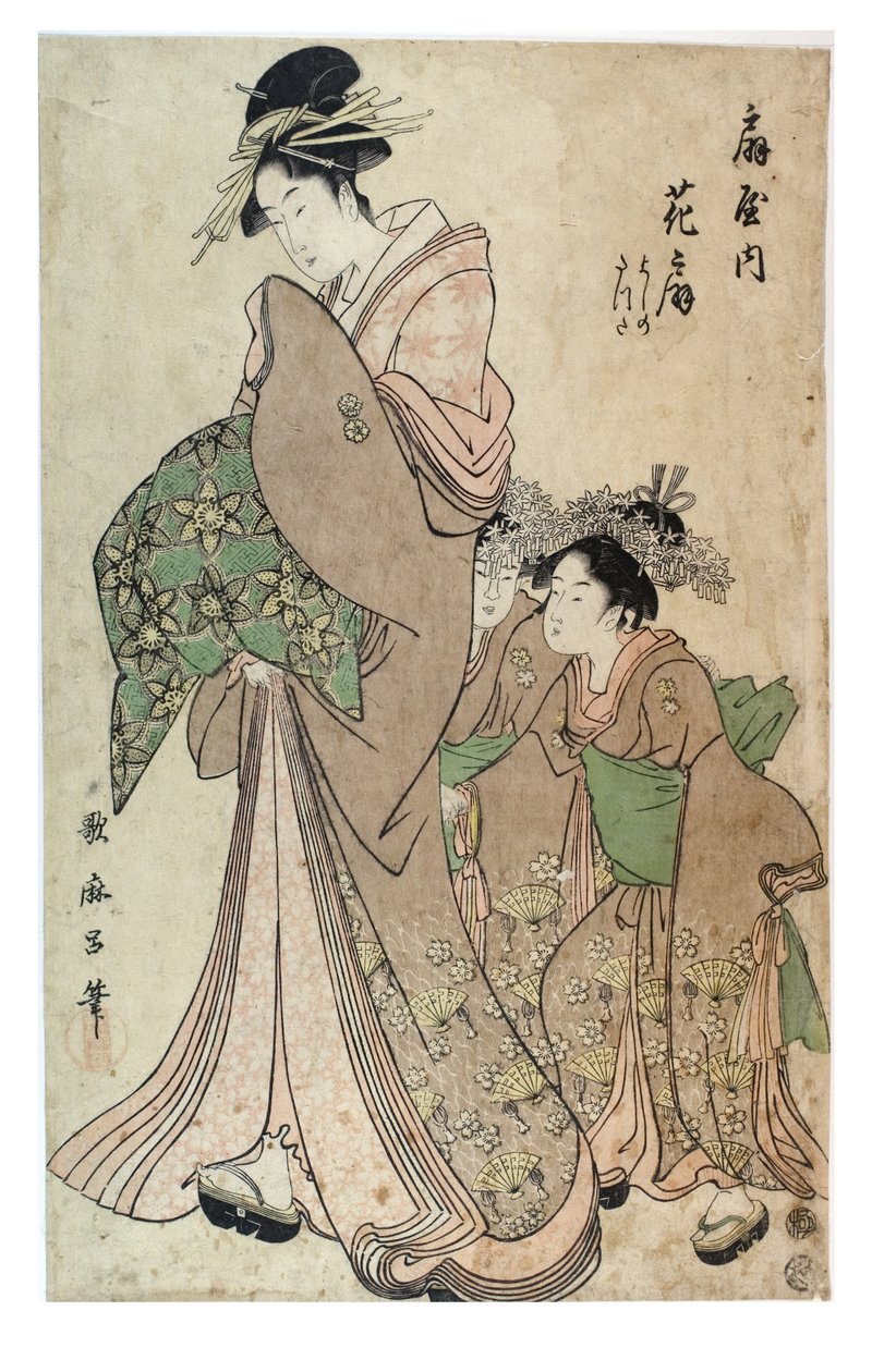神室二人連れの花魁 江戸時代・寛政2年(1790)頃 木版・紙 作： 北川歌ro