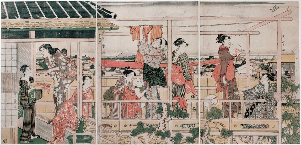 歌麿・喜多川（1753-1806）作、1790年頃 - カラー木版、37,3x75,8 - 個人蔵 作： 北川歌ro
