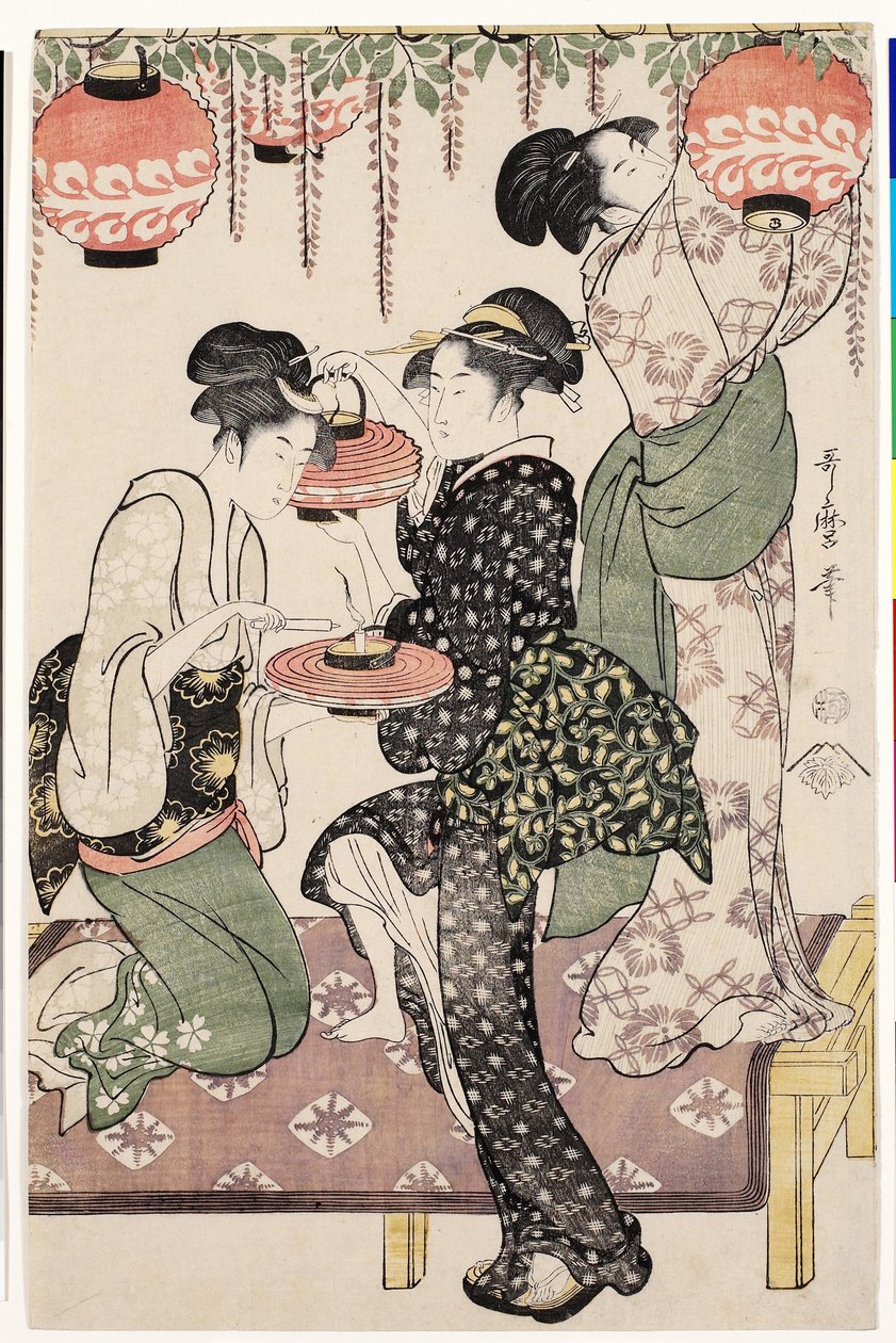 wistaria espalier、1795年の下の茶屋の女の子 作： 北川歌ro