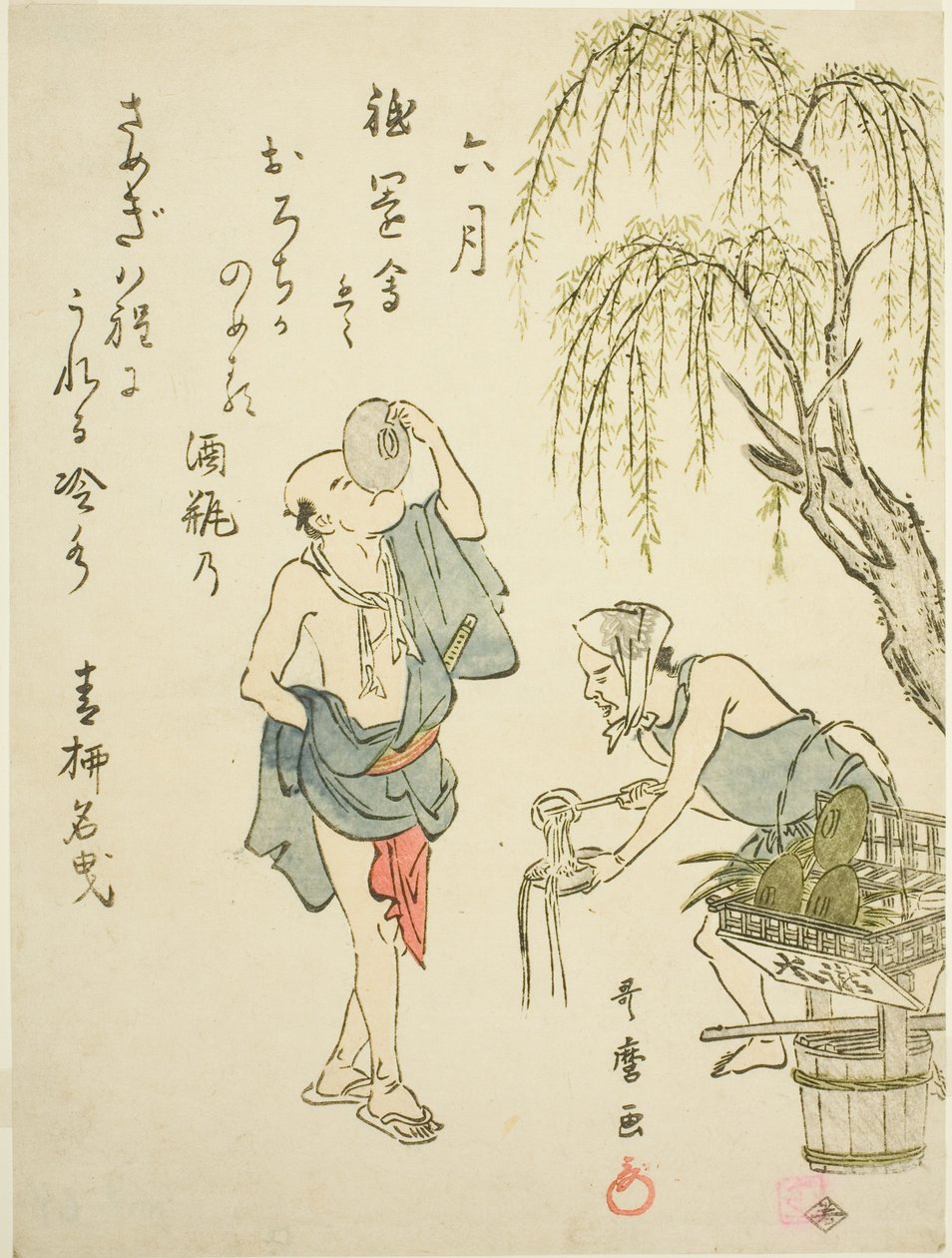 六月（六月） 題名未定 十二月の風俗画集 狂歌付 作： 北川歌ro