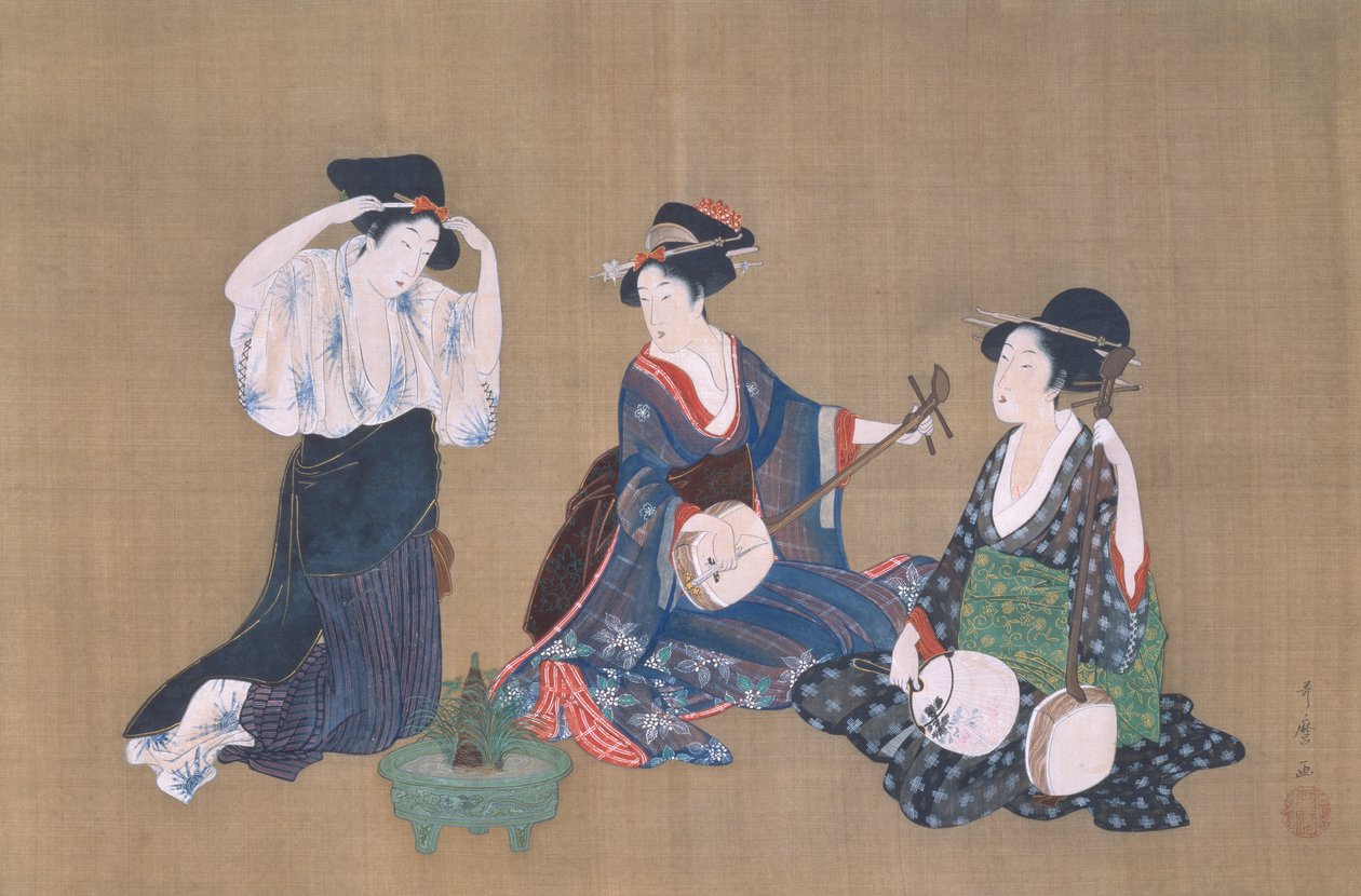 3人の美女、1790年頃 作： 北川歌ro