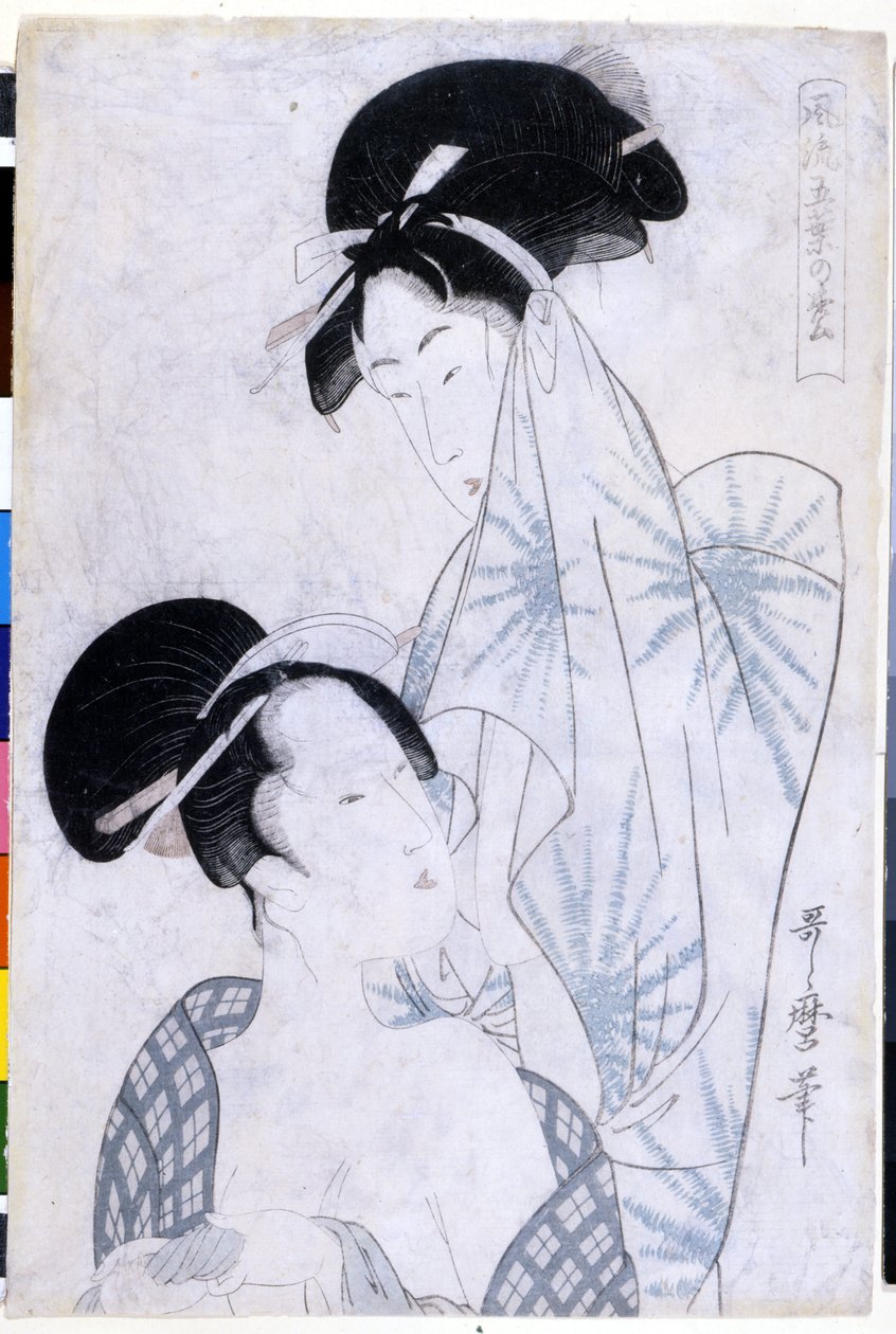 浴場を出る2人の女性。1800.北川歌麿（1753-1806）の作品。 作： 北川歌ro