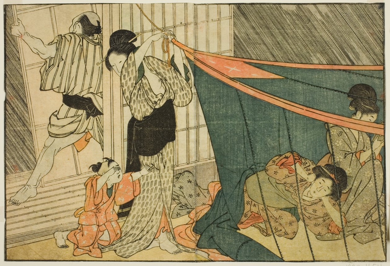 雷雨の中、蚊帳の中の女たち 挿絵集『絵本式の花』vol. 1 作： 北川歌ro