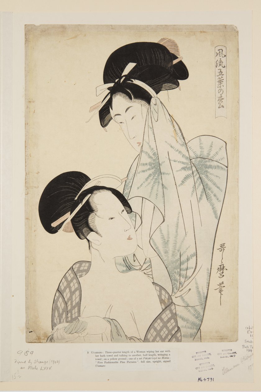 浴後の女性たち（カラー木版画 作： 北川歌ro