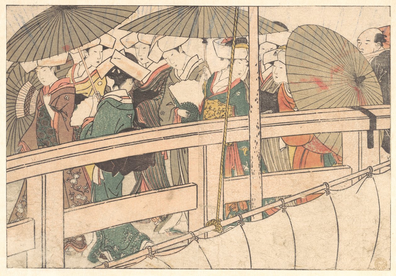 挿絵本『四季の花』より、橋の上の女たち 作： 北川歌ro