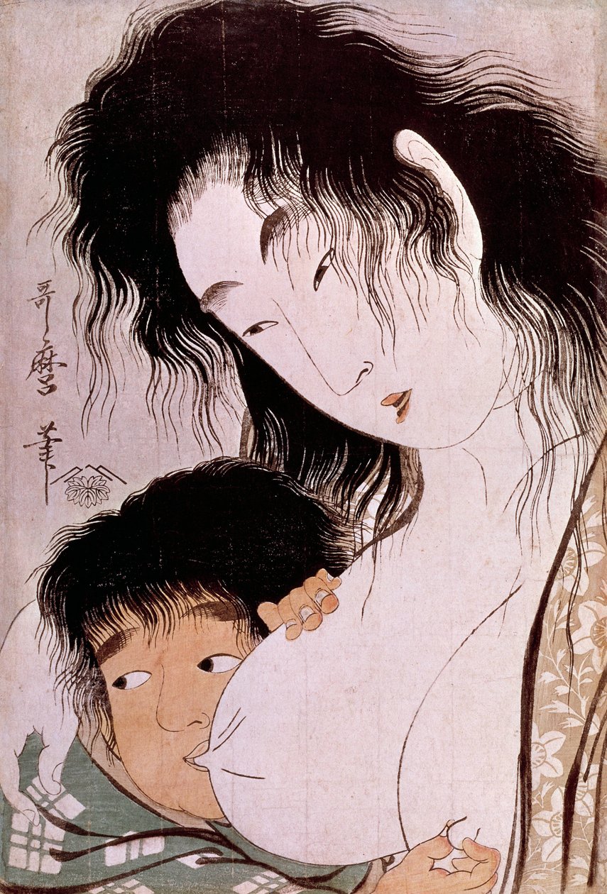 山姥と金太郎：喜多川歌麿（1753-1806）のテテの日本版画。日曜大工。0,37x0,25 m. 1801-1803年。パリ、ギメ美術館、国立アジア美術館 作： 北川歌ro