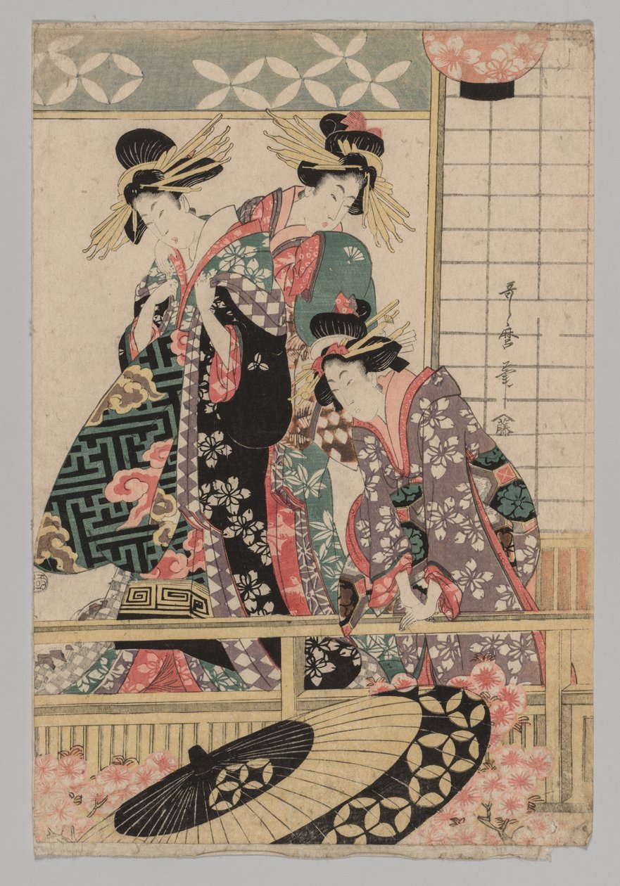春の街を眺める吉原の女たち 作： 北川歌ro