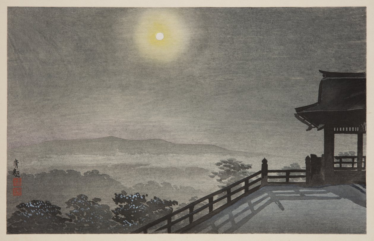 東都清水堂の涼しげな月夜（カラー木版画 作： 小林清親