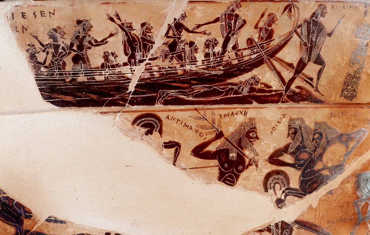 Landung von Theseus in Delos, Detail des Halses, oberes Register - 