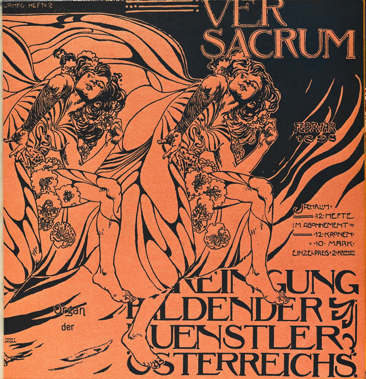 アール・ヌーヴォー・セゼッション運動の雑誌『ヴェル・サクラム』1898年2月号の表紙。 作： コロマンモーザー