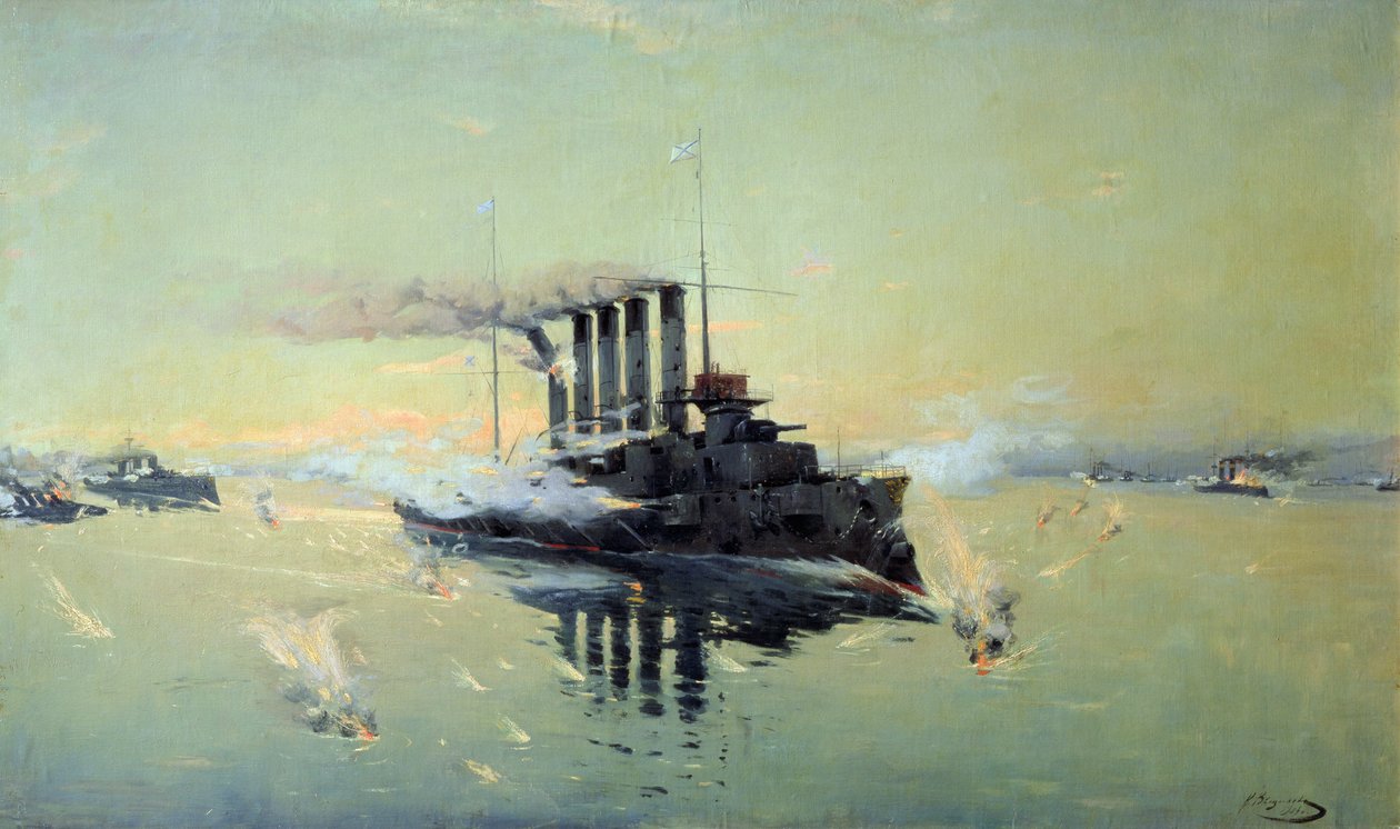 1904年7月28日黄海での巡洋艦アスコルトの戦い、1906年 作： コンスタンチン・ヴェシキーロフ