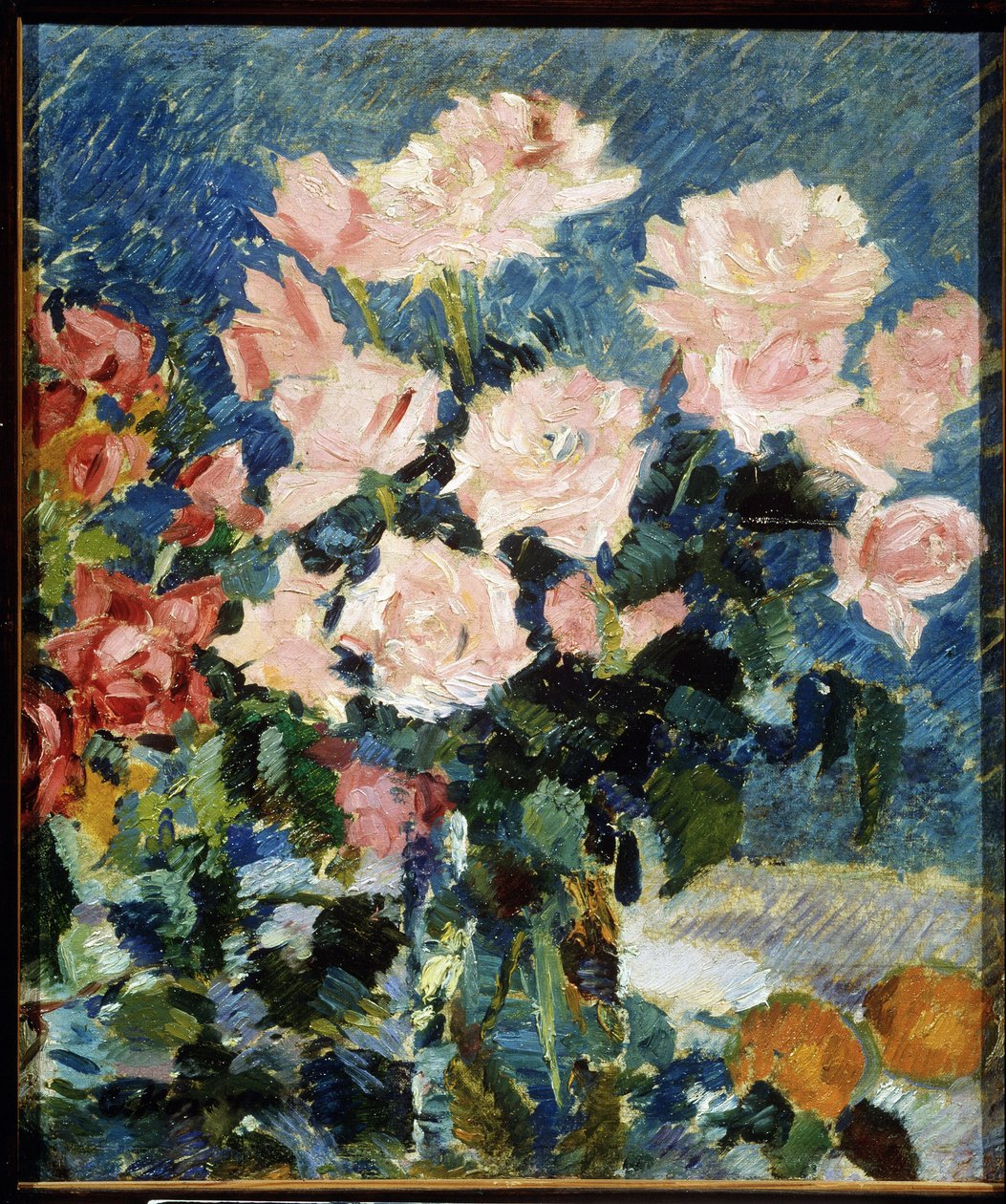 バラ（バラ）。 Konstantin Alexeyevich Korovin (Constantin Korovin) (1861-1939) による絵画、キャンバスに油彩、1930 年頃。静物画、20 世紀のロシア美術、ポスト印象派。 国立美術館、ヤロスラヴリ (ロシア)。 作： コンスタンチン・アレクゼーヴィッチ・コロヴィン