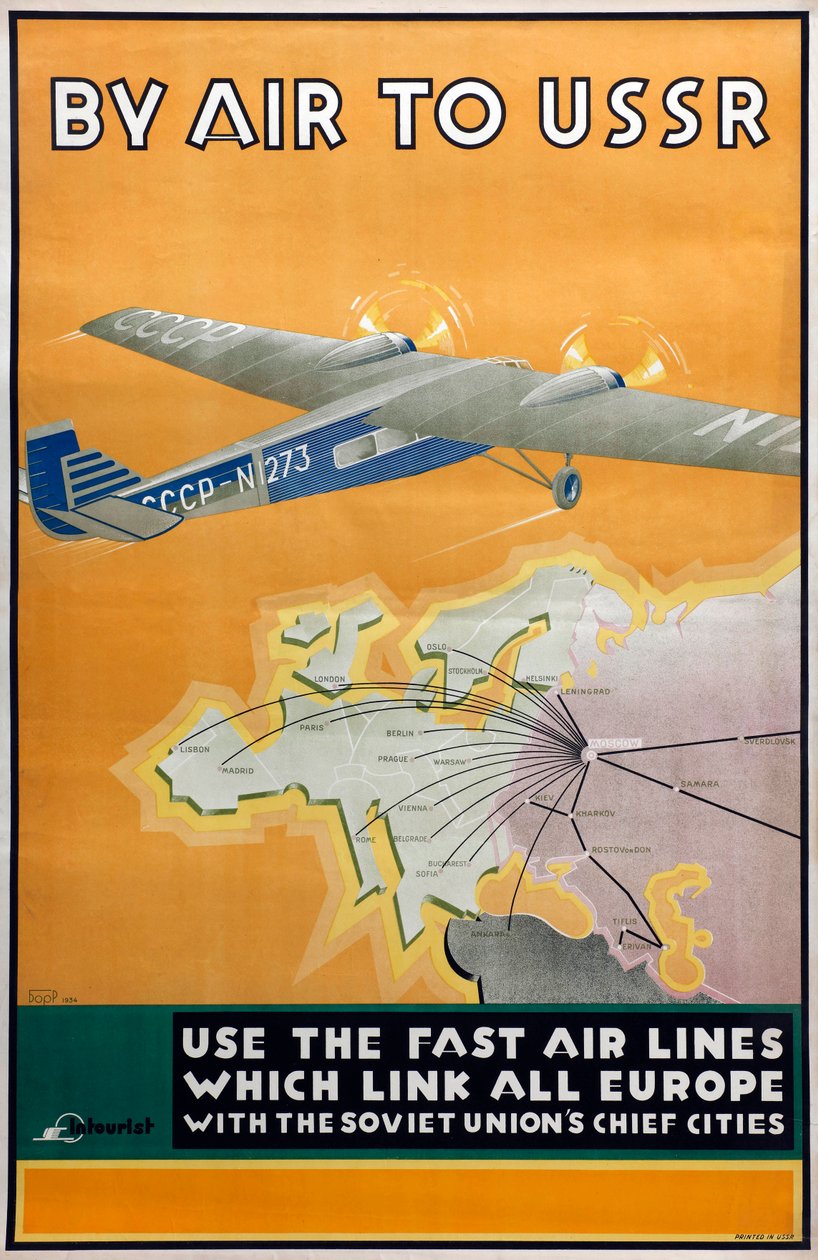 ソ連への航空便 Intourist社のポスター、1934年 作： コンスタンティン・ボル・ラメンスキー