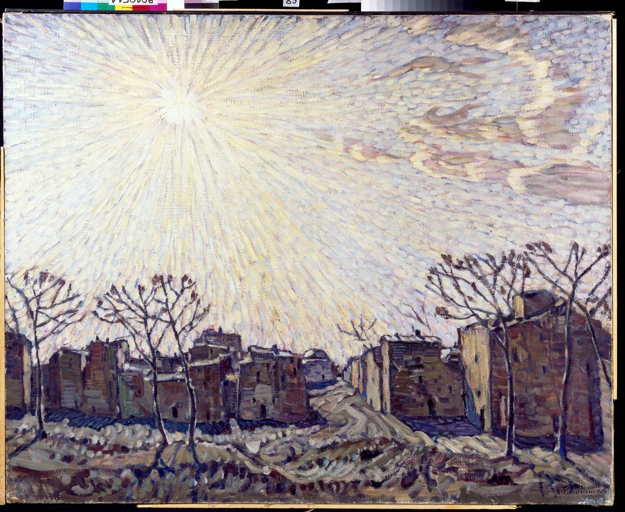 「太陽」（太陽） 太陽の光を浴びた風景 - コンスタンチン・フョードロヴィッチ・ボガエフスキー（コンスタンチン・ボガイエフスキー）（1872-1943）による絵画（1872-1943） 1906年薄暗い111x138 cm 地方美術館、ヴォログダ 作： コンスタンチン・フェドロビッチ・ボガエフスキー