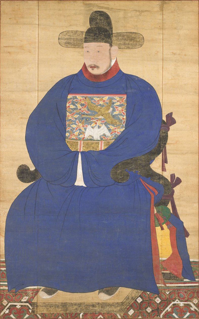 18世紀の功妙な主題の肖像画（パネルとして取り付けられた掛け軸、シルクにインクと色） 作： 朝鮮学校