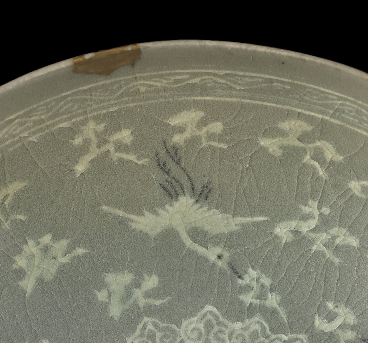 鶴と雲の入ったボウル、c.1150-1200（青磁釉石器） 作： 朝鮮学校