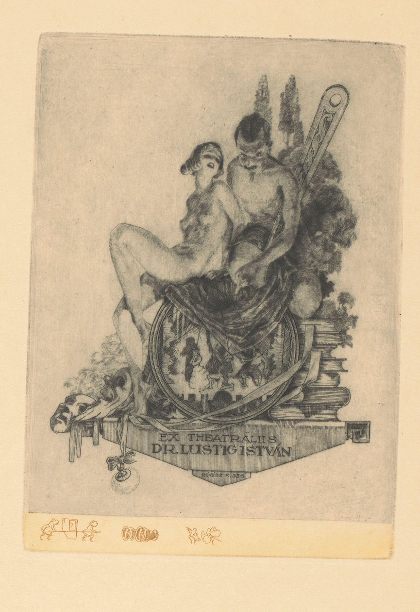 István Luszt には ex libris があります 元演劇博士。 István Lustig (オブジェクトのタイトル) 作： Kornel Revesz