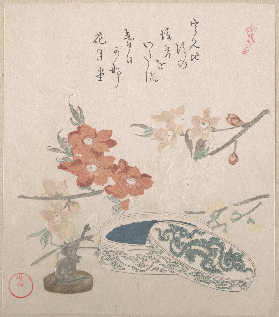 桃の花、印章、印章箱 作： 久保俊満
