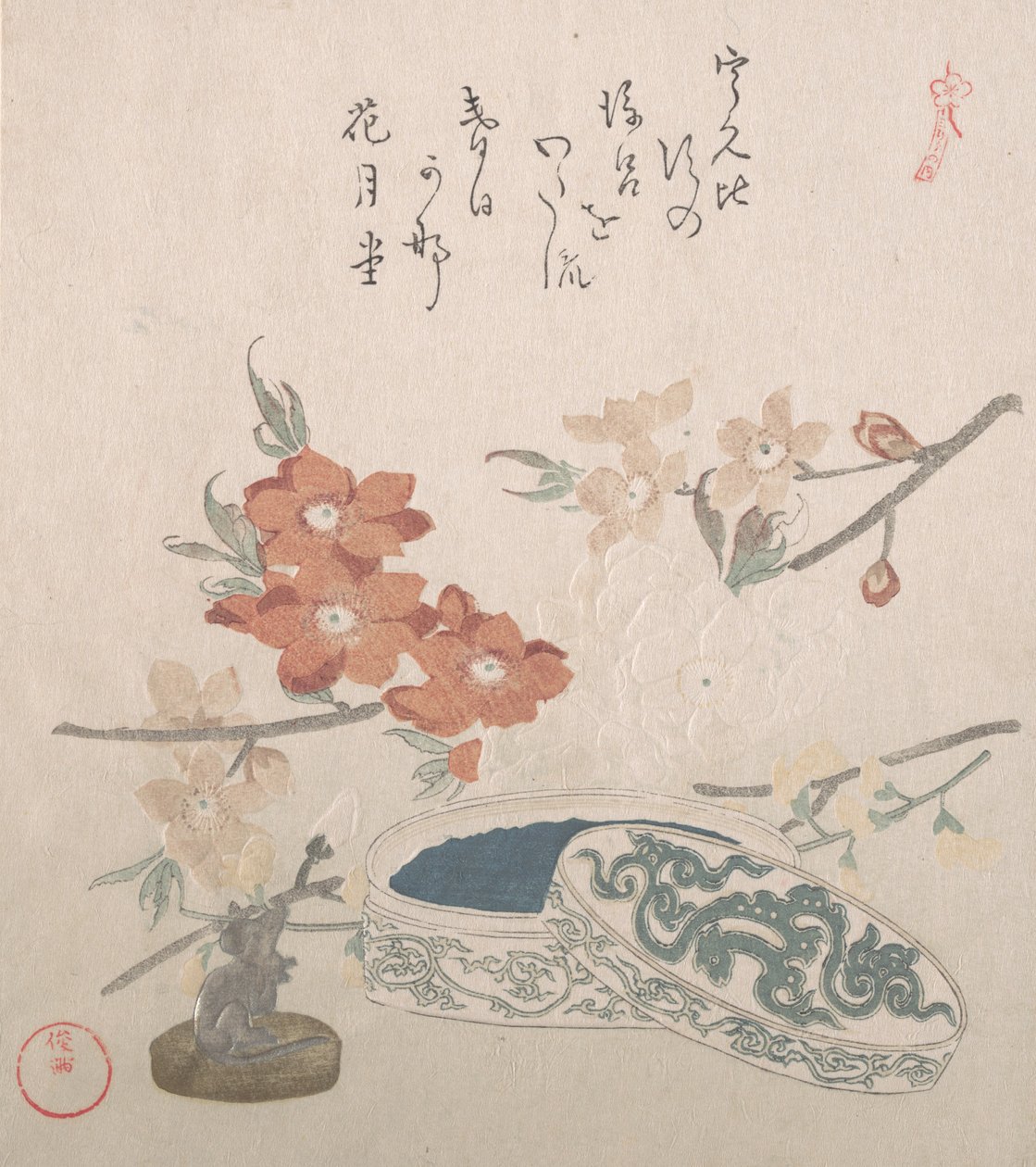 桃の花と印章と印鑑箱 19世紀 作： 久保俊満