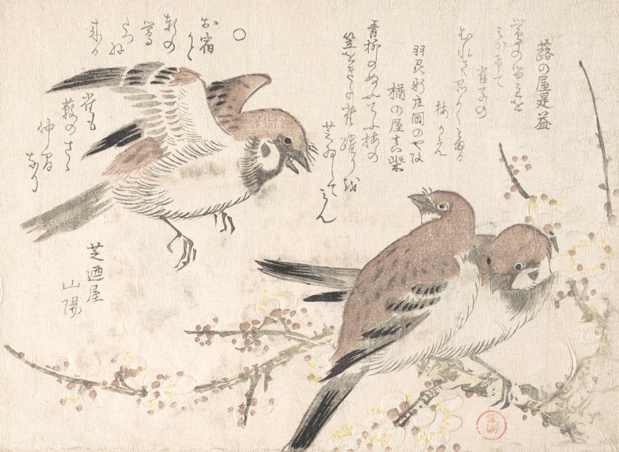 スズメと梅の花」 19世紀 作： 久保俊満
