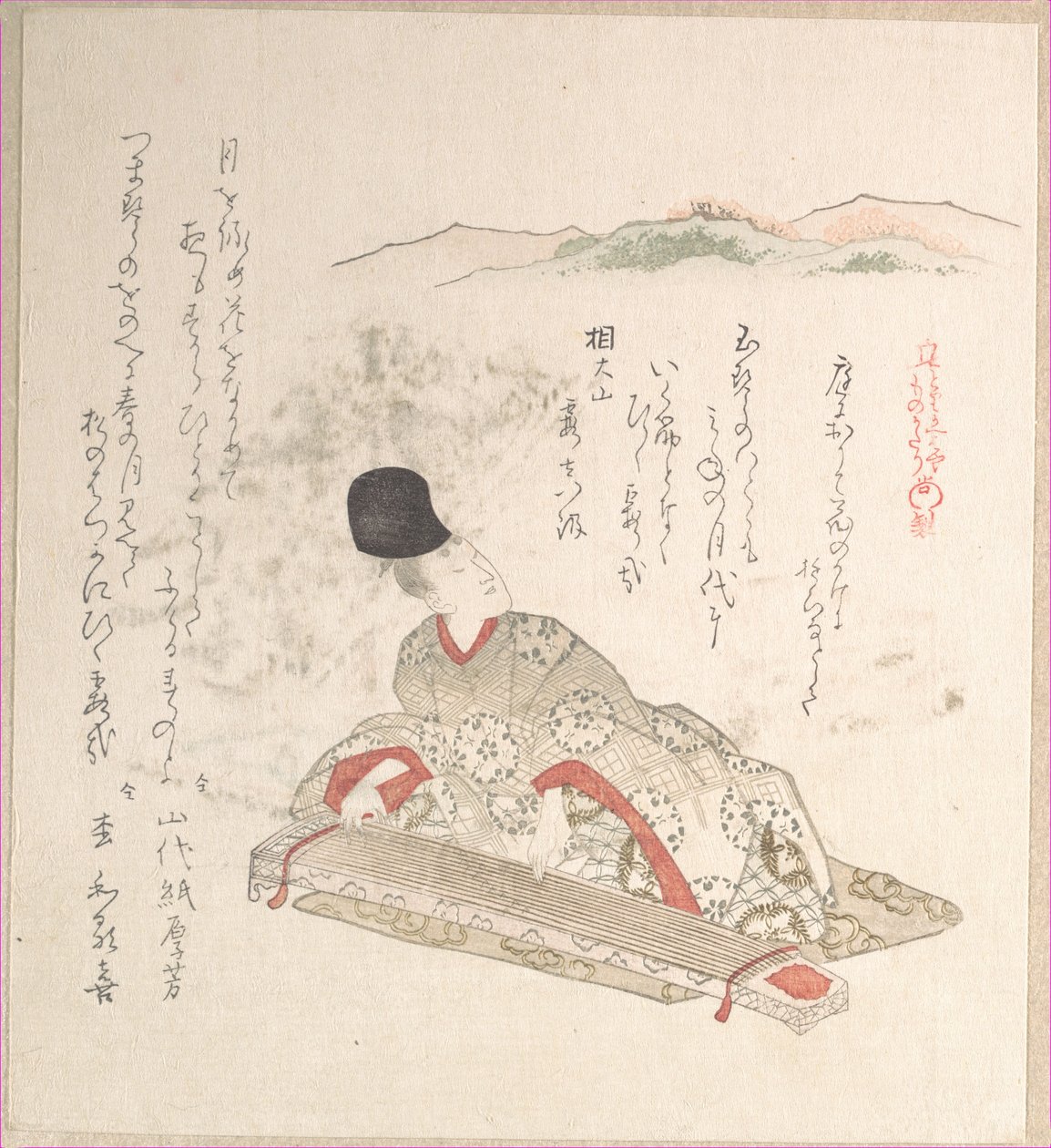 箏（ハープ）を弾く若き貴族 作： 久保俊満