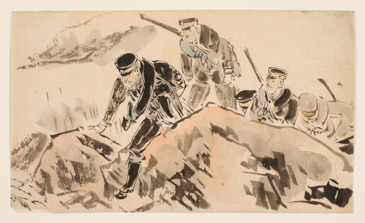 第一派遣軍と第二派遣軍の通信を確立する太田中尉と大偵察隊61名 作： 久保田金泉