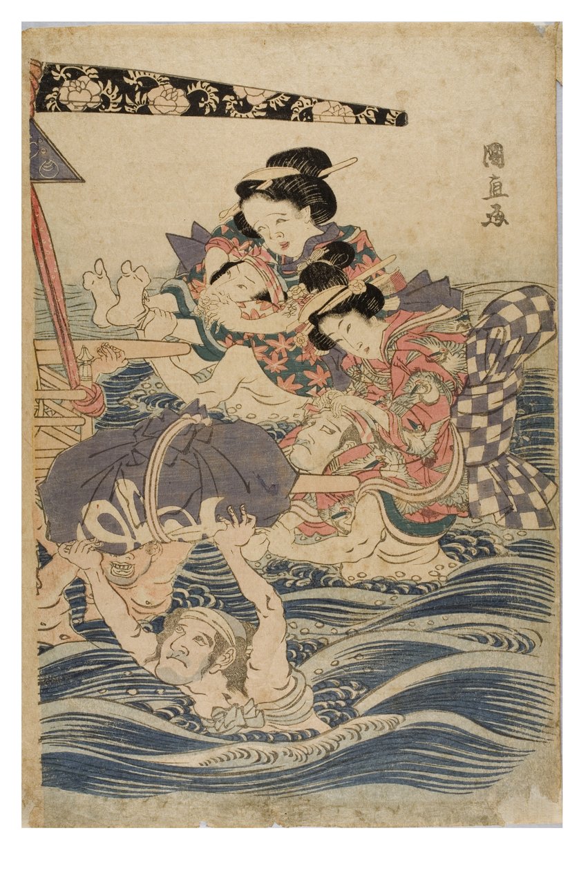 旅をする若い女性の春の情景、1786～1864年頃（紙に木版画） 作： 歌川国長