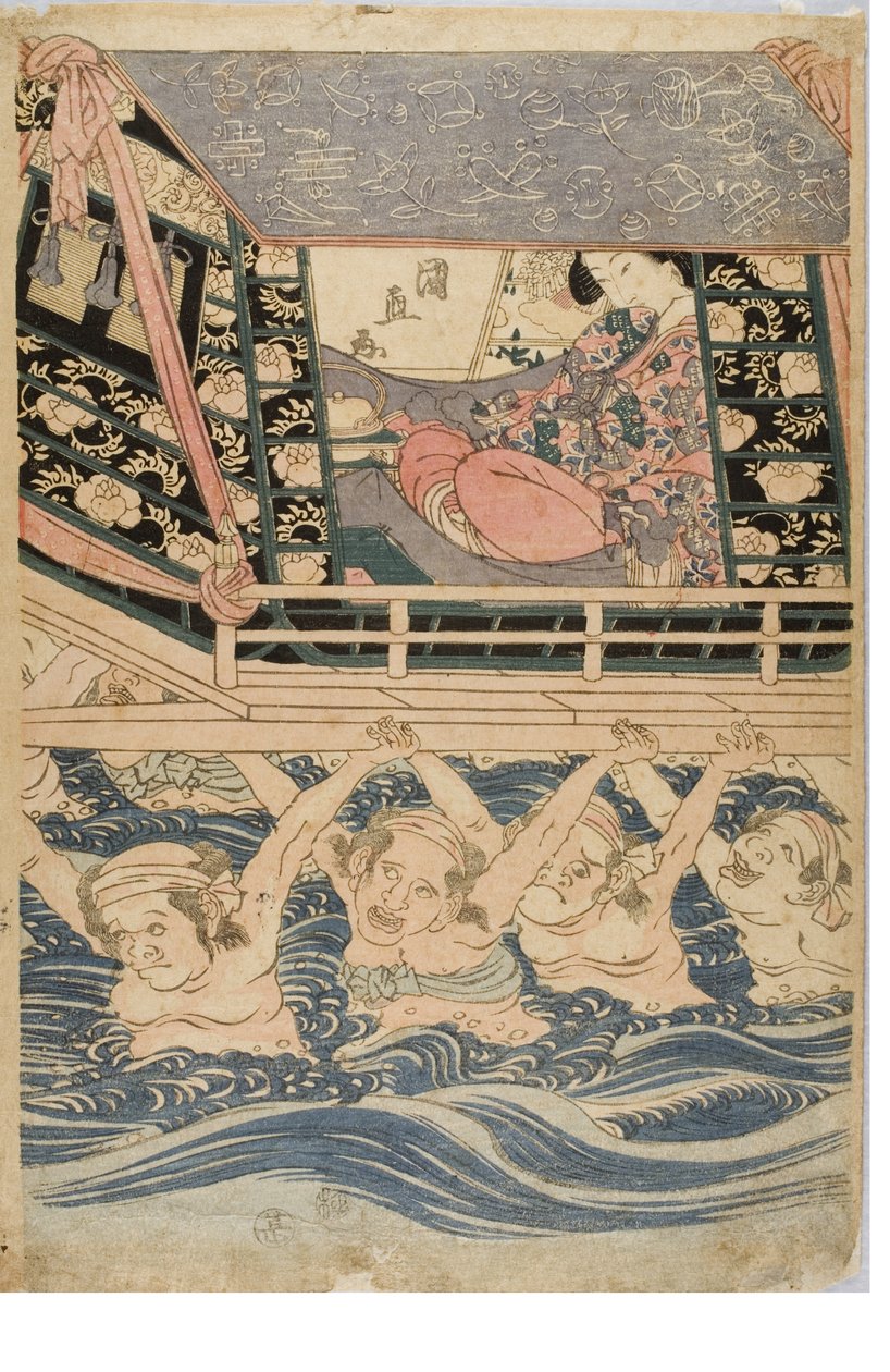 旅をする若い女性の春の情景、1786～1864年頃（紙に木版画） 作： 歌川国長