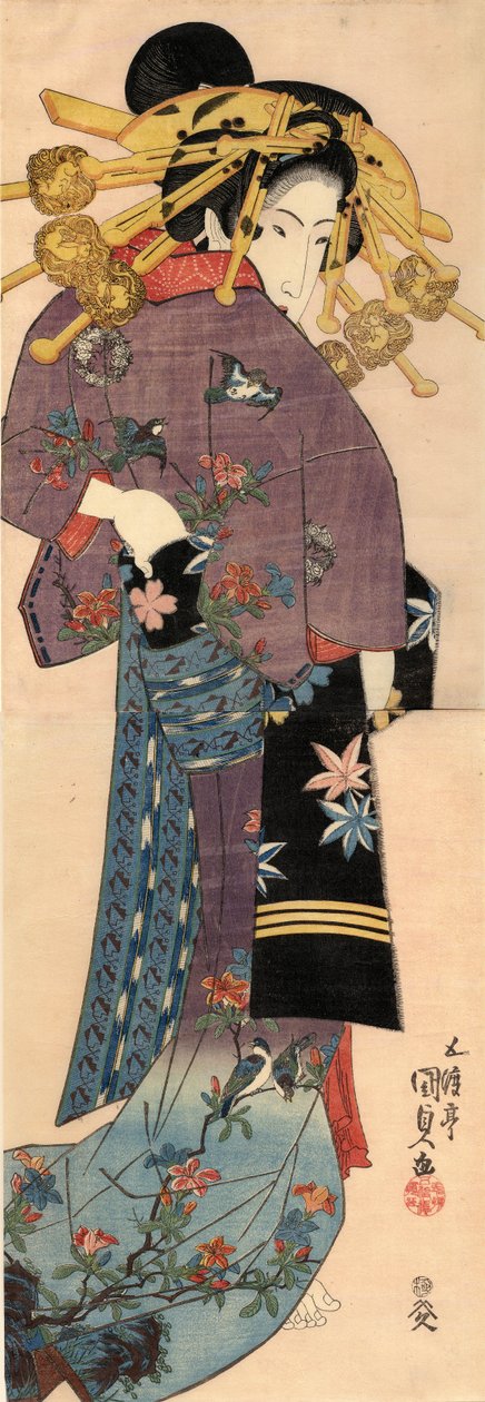 立っている美人、1820年頃 作： 国貞