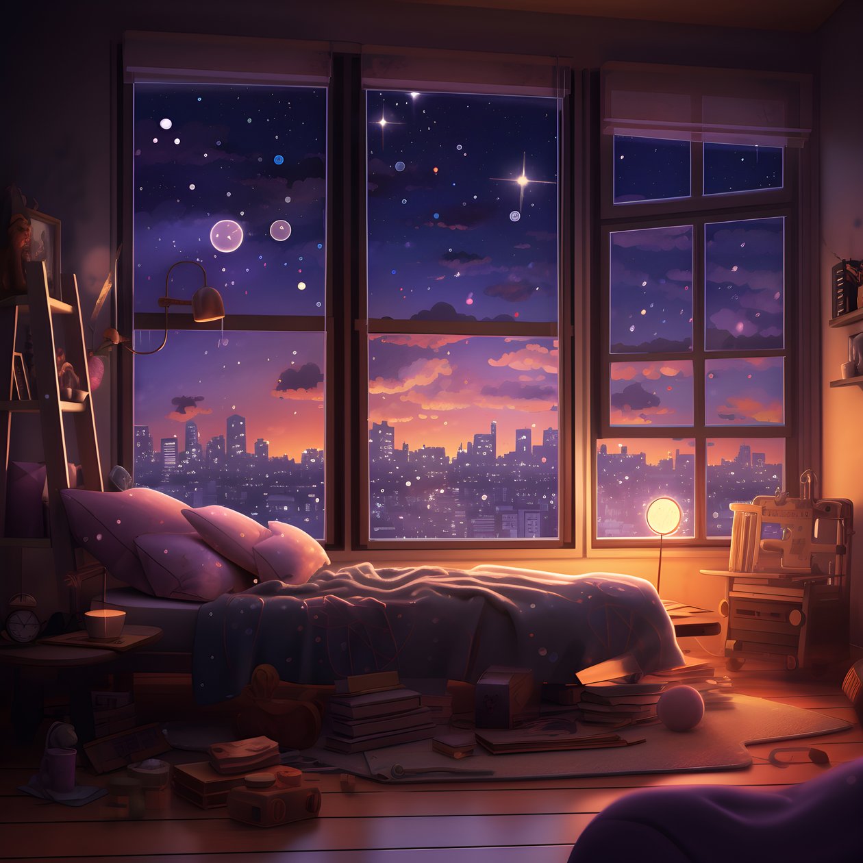 下層階の寝室の大きな窓の風景2 作： カート・ヘプケ