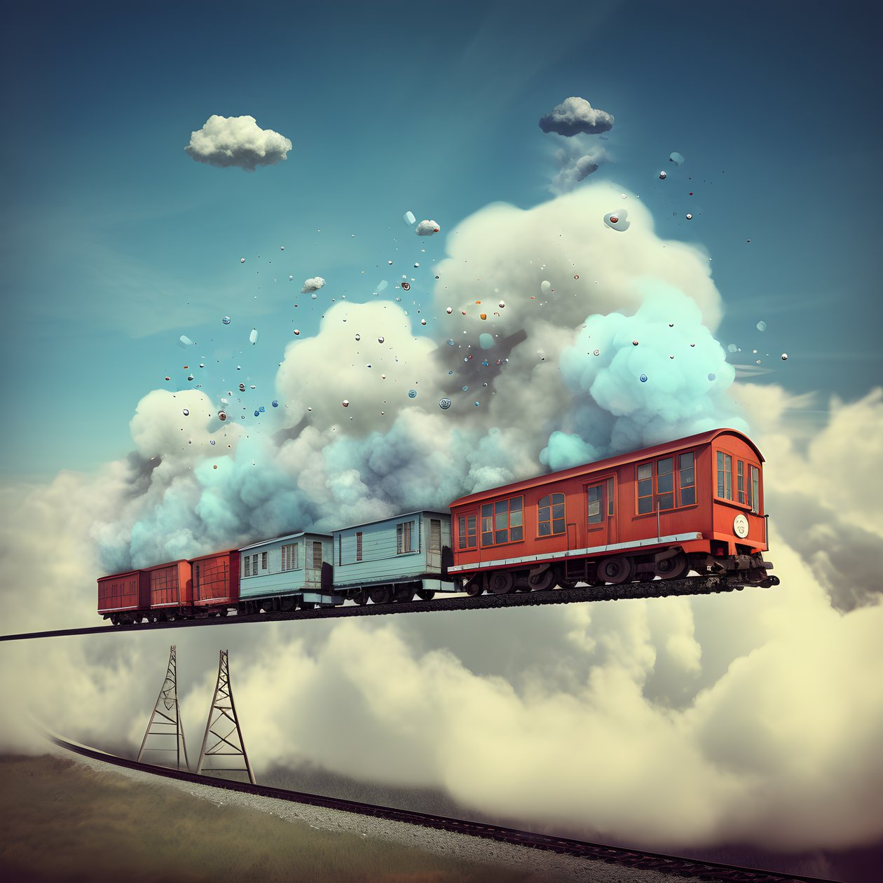 糸にぶら下がって雲の中を飛ぶ、疾走するソーシャルメディア列車 3 作： カート・ヘプケ