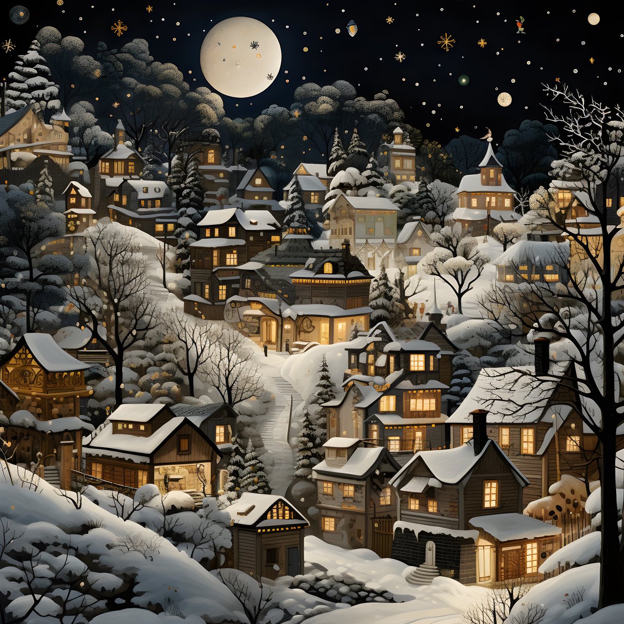 雪に覆われた夜の村 2 作： カート・ヘプケ